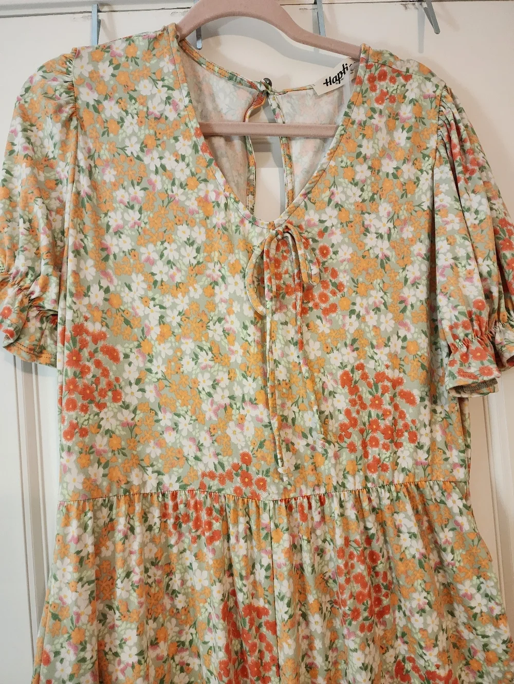 Haptics Floral Tie-Front Romper Yellow Peach Cream Floral 1X Cottagecore Summer